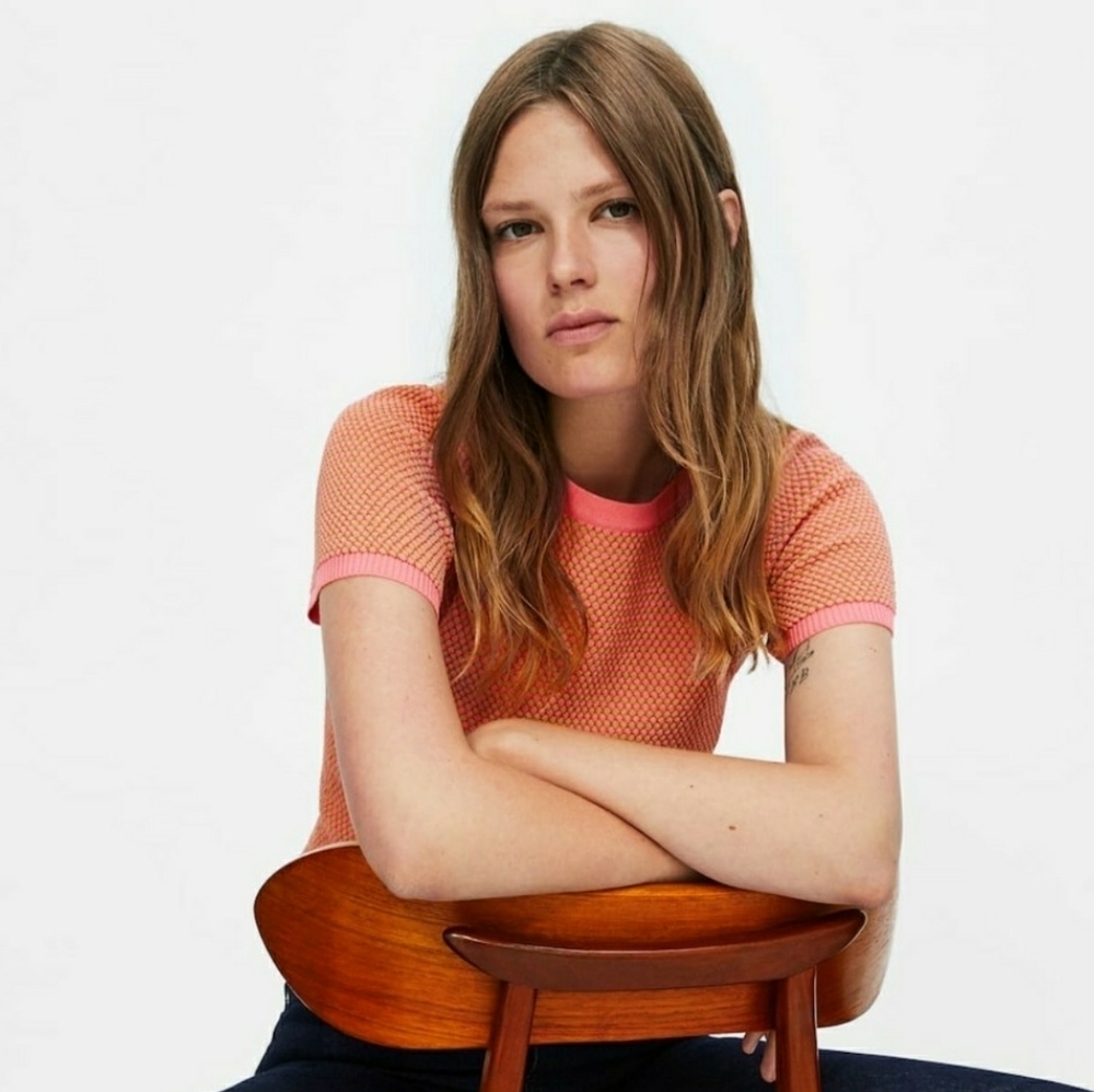 ZARA // pink tan jacquard knit sweater top